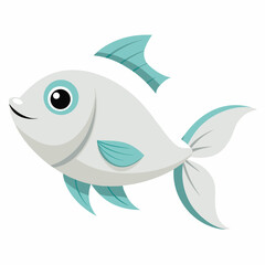 Obraz premium Whimsical cartoon fish illustration in cool aqua and grey tones, perfect for children's books, educational materials, or aquatic-themed designs, bringing a playful aquatic charm to any project.