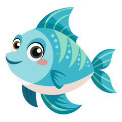 Adorable cartoon blue fish with cheerful expression, perfect for children's books, educational materials, and ocean-themed designs, bringing joy and vibrant underwater fun to any project.