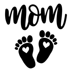 Mother's handwritten vector baby feet inscription. Simple handwritten illustration for Mother's Day.