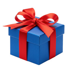 Obraz premium Vibrant blue gift box tied with a classic red ribbon perfect for any occasion transparent background