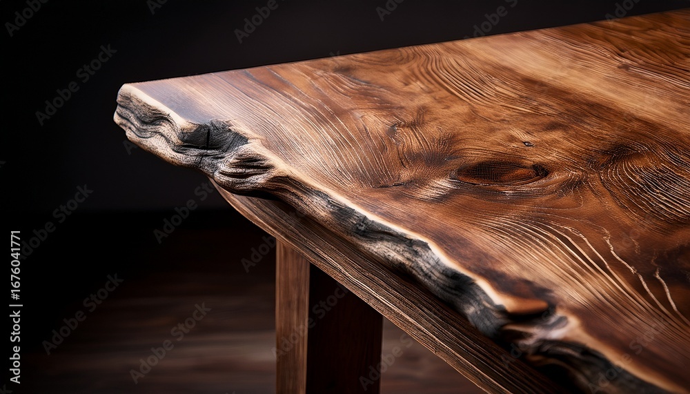 Wall mural close up of a weathered wooden table corner against a dark backdrop the table s surface shows signs 