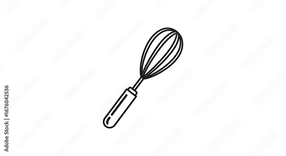 Wall mural a simple black and white line drawing of a whisk with a handle on a white background space for text 