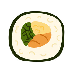 Colorful sushi roll featuring fresh vegetables and flavorful ingredients on a white plate