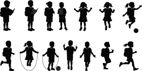 Children silhouette, kids activities, school life, playful moments, childhood fun, outdoor play, education 