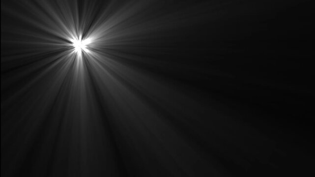 Isolated white light rays animation. Shine or sun effect on black screen. Glitter, shiny, bright, flare footage 4k..