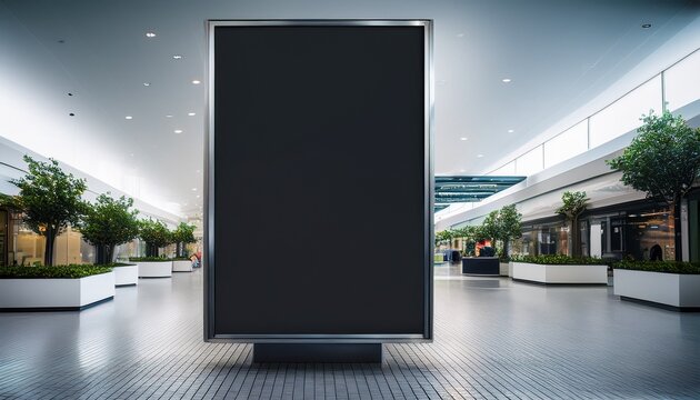 large blank billboard shopping mall is mounted black vertical advertising mockup