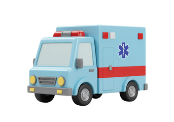 ライトブルーの3Dレンダリング救急車透明背景で医療と緊急事態を示す