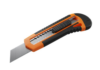 オレンジと黒のリトラクタブルユーティリティナイフ、透明な背景に分離