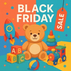 Black Friday Sale with teddy bear rocket blocks train and ball shopping