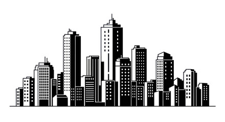 Obraz premium Black and White Cityscape Silhouette with Skyscrapers and Buildings.