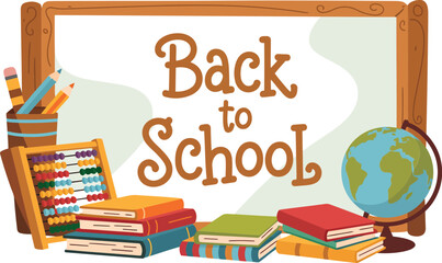 Cheerful back to school greeting card with colorful elements and typography