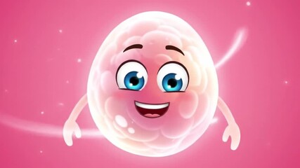 Happy cartoon egg cell character floating on a magical pink background - Powered by Adobe