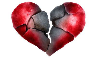 Cracked Heart Emotional Artwork Symbolizing Hurt and Resilience Clipart Isolate on Transparent Background, cutout, png