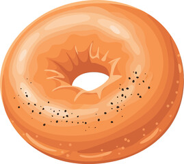 Golden baked bagel with poppy seeds fresh breakfast staple vector