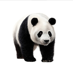 Fototapeta premium Giant panda standing on the ground looking at the camera front view realistic illustration on a white background