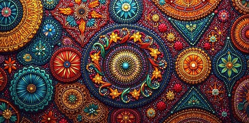 A vibrant tapestry woven from diverse cultural elements; a rich blend of textures, patterns, and colors representing a multifaceted heritage , inclusion, complex