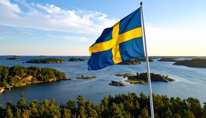 Sweden Flag Above the Archipelago