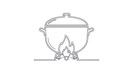 Single-Line Drawing of a Pot Over a Campfire.