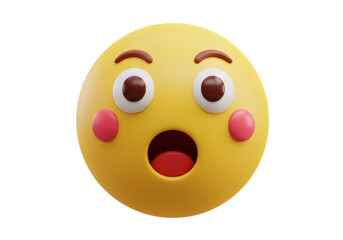 Fototapeta premium 透明な背景に黄色の3Dレンダリングされた驚いた表情の顔文字