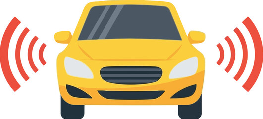 Yellow car with parking sensors active forward facing automobile technology vector