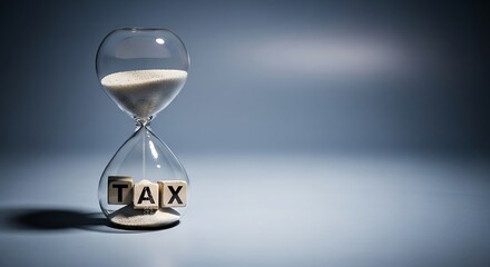 Hourglass with tax on sand representing time and financial responsibility