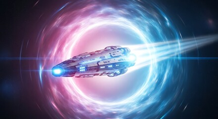 Spaceship Entering a Wormhole in Space.