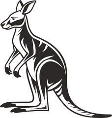 Fototapeta premium A stylized black and white illustration of a kangaroo standing upright with a long tail and distinctive markings