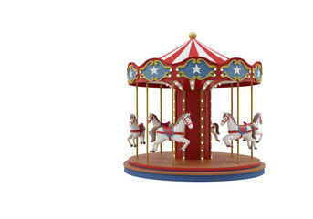 赤と白のメリーゴーラウンドの馬の装飾と金色のポールと透明な背景