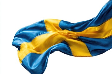 Vibrant Display of the Swedish Flag on a White Canvas, Celebrating Sweden's National Day with Bold Blue and Yellow Colors