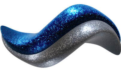 Glittering Blue and Silver Abstract Wave Sculpture Isolate on Transparent Background, cutout, png