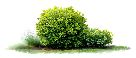 Ornamental Garden Shrub Topiary in Lush Green Landscape Isolate on Transparent Background, cutout, png