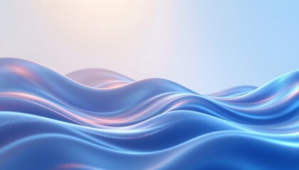 Fototapeta premium an abstract digital artwork featuring dynamic wave forms that transition from light blue to white, set against a gradient sky background that transitions from a warm oran