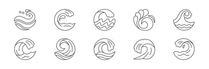 Wave Icons Collection – Minimal Line Art Ocean Symbols