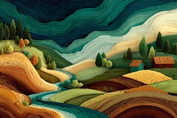 Abstract topographic view of bio smart farm system digital precision layers in green and brown