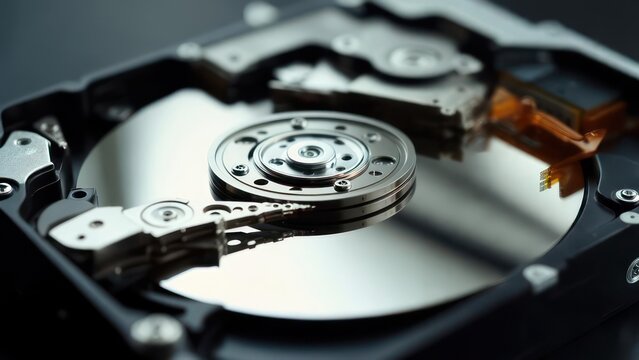 Close-up of a computer hard drive