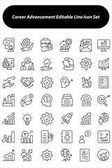 Career Advancement Editable Line Icon Set – Vector Illustration