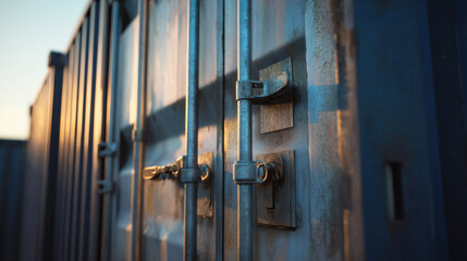 close-up of weathered container doors with locking mechanism texture detail illustration concept scene visual for commercial design use high detail quality stock image illustration concept scene visua