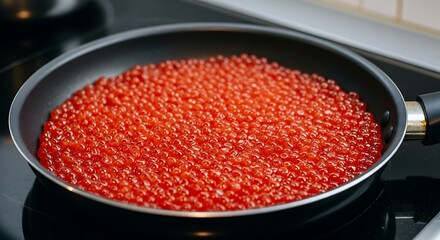 Red Lentils Cooking in a Frying Pan on a Stove.