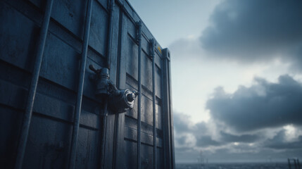 close-up of weathered container doors with locking mechanism texture detail illustration concept scene visual for commercial design use high detail quality stock image illustration concept scene visua