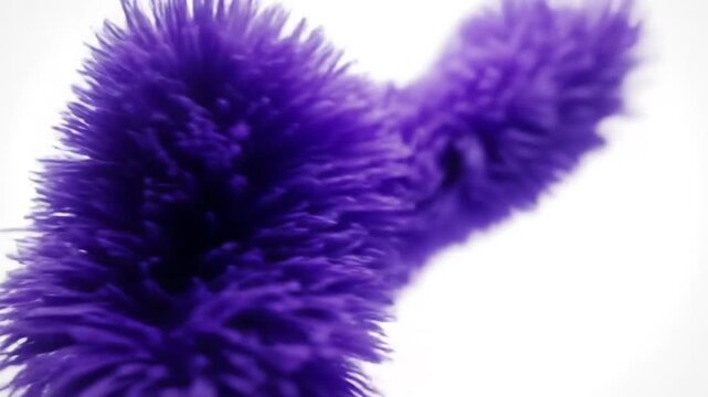 Fuzzy purple pipe cleaner dances in white