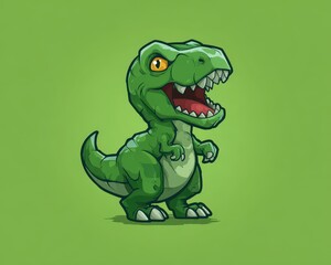 Fototapeta premium Snarling Green T-Rex Cartoon Character: A Cretaceous Dino Illustration for Sport Logos and Esports Team Mascots