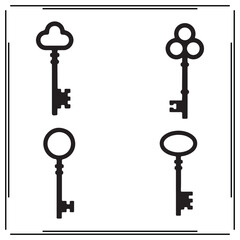 Black Key Icon Set – Cloud, Circular, and Classic Key Designs, Symbolizing Access, Security, and Unlocking Potential