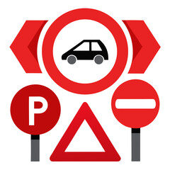Collection of red and white road signs