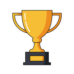 A simple cartoon illustration of a shiny golden trophy with a dark rectangular base, symbolizing victory and achievement.