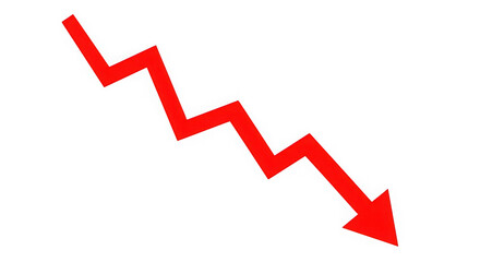 Red downward trend arrow symbolizing decline