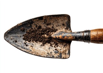 Rusty trowel filled with dark soil