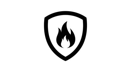 Black Shield Icon with Central Flame Graphic.