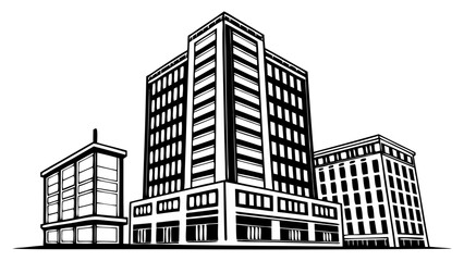 Obraz premium black line city skyline modern buildings skyscrapers urban architecture silhouette drawing isolated on white background.