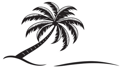 black palm tree silhouette tropical sand dunes minimalist desert oasis design isolated on white background.