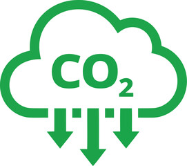 Green cloud icon with co2 emissions descending representing climate change and carbon footprint reduction concept vector
